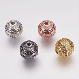 Brass Micro Pave Cubic Zirconia Beads, Cadmium Free & Lead Free, Round, Hollow
