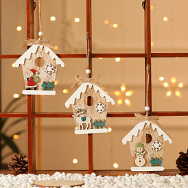 House Wooden Ornaments, Christmas Tree Hanging Decorations, for Christmas Party Home Decoration