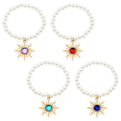 4шт. 4 цвета золотистый сплав смола браслеты с подвесками в виде солнца, браслеты из искусственного жемчуга для женщин