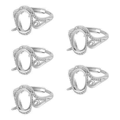 5шт. регулируемые латунные оправы для колец с микропаве из прозрачного кубического циркония, 4 настройки кольца зубца когтя, долговечный, овальные