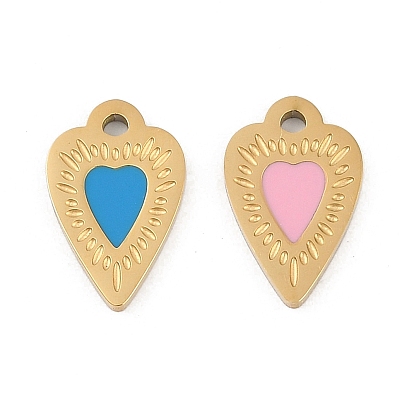 304 из нержавеющей стали шармы эмали, сердце прелести, реальный 18 k позолоченный, ионное покрытие (ip)
