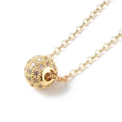 Brass Curb Necklace, Golden, with Brass Micro Pave Cubic Zirconia Beads