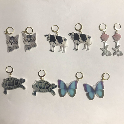 Undurchsichtige Maschenmarkierer aus Acryl mit Tier- und Rosenmotiv, gehäkelte Leverback-Reifenanhänger, Maschenmarkierer mit Verschluss und Weinglas-Anhängerring