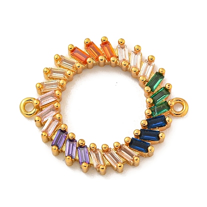 Brass Pave Colorful Glass Connector Charms, Chakra Donut Links