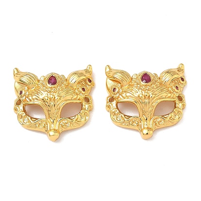 Breloques connecteurs en laiton micro pavé en zircone cubique rose vif avec masque de renard