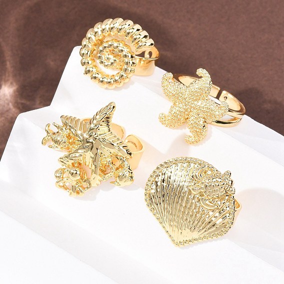 Открытые кольца из латуни с морской тематикой, золотые