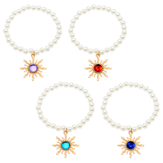 4шт. 4 цвета золотистый сплав смола браслеты с подвесками в виде солнца, браслеты из искусственного жемчуга для женщин