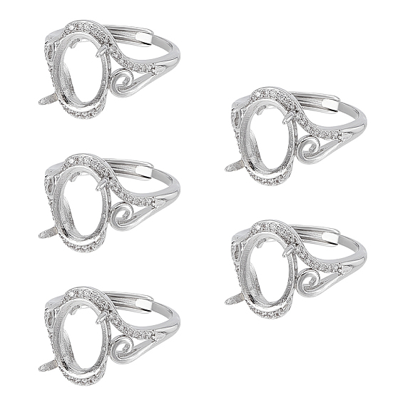 5шт. регулируемые латунные оправы для колец с микропаве из прозрачного кубического циркония, 4 настройки кольца зубца когтя, долговечный, овальные