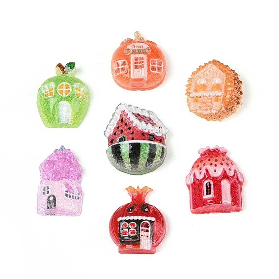 Кабошоны из непрозрачной смолы с фруктово-овощной тематикой, разнообразные