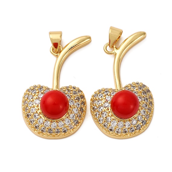 Латунные микро проложить кубического циркония подвески, вишня, с абс пластмассовой имитационной жемчужиной, без кадмия и без свинца, стойки покрытие, долговечный