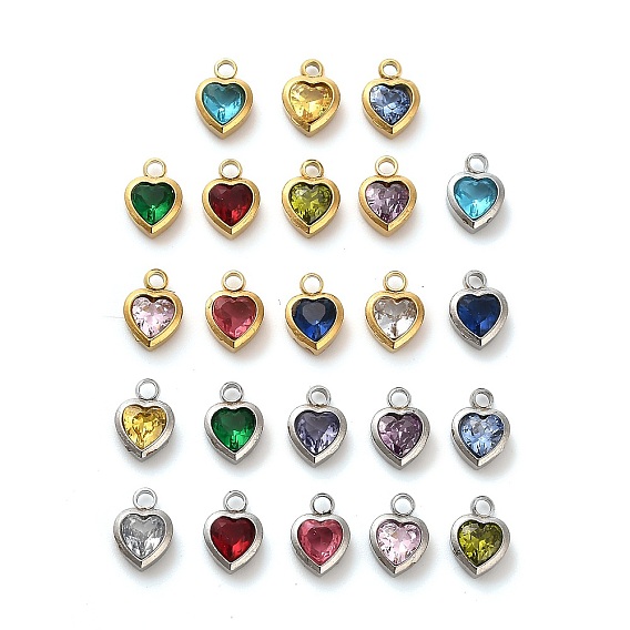 304 из нержавеющей стали горный хрусталь подвески, сердце, ионное покрытие (ip), разноцветные