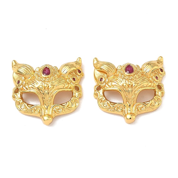 Brass Micro Pave Hot Pink Cubic Zirconia Fox Mask Connector Charms