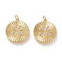 Латунные микропаве прозрачные подвески с фианитом, долговечный, плоская круглая с 4 листовым клевером