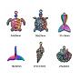 12Pcs 6 Style Ocean Themed Alloy Pendants, Cadmium Free & Lead Free, Fishtail & Tortoise & Mermaid & Spiral & Shell