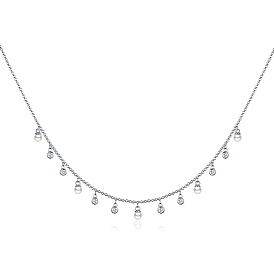 Collier chaîne en argent sterling avec zircone cubique et breloques rondes pour femme, argenterie