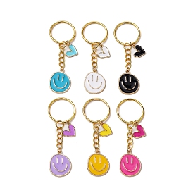 Alloy Enamel Charms Keychain, with Iron Split Key Rings, Smiling Face