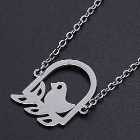 201 Stainless Steel Pendant Necklaces, with Cable Chains and Lobster Claw Clasps, Bird with Birdcage