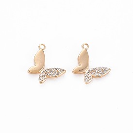 Brass Micro Pave Clear Cubic Zirconia Charms, Nickel Free, Butterfly