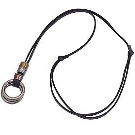 Колье-чокер с двойным кольцом из сплава, регулируемая длина, черная искусственная кожа.