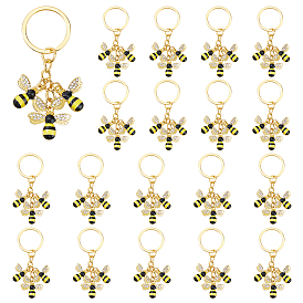 20шт. брелки из эмалевого сплава, с железными кольцами, Пчелы, золотые