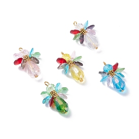 Teardrop Glass Pendants, with Tibetan Style Alloy Daisy Spacer Beads and Eco-Friendly Copper Wire