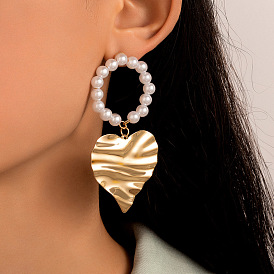 Charming Pearl Circle Earrings for Summer with Heart-shaped Design