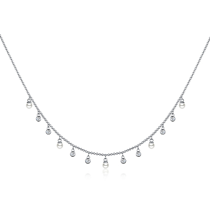 Collier chaîne en argent sterling avec zircone cubique et breloques rondes pour femme, argenterie
