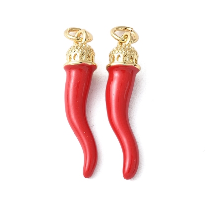 Латунь эмаль подвески, с целью перехода в кольце, рог изобилия / итальянский рог корничелло амулеты, долговечный, без кадмия и без свинца, стойки покрытие, реальный 18 k позолоченный