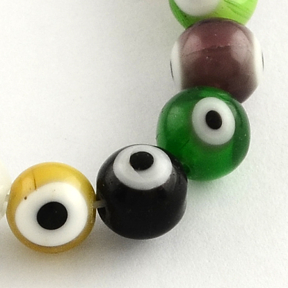 Main ronde perles au chalumeau mauvais œil brins, 8mm, Trou: 1mm, Environ 48 pcs/chapelet, 13.7 pouce
