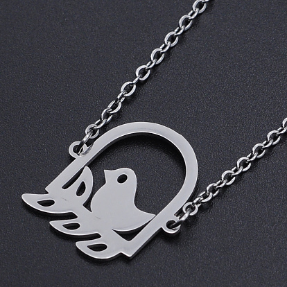 201 Stainless Steel Pendant Necklaces, with Cable Chains and Lobster Claw Clasps, Bird with Birdcage