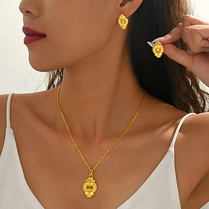 Комплект из латунного кольца с подвеской и серег-гвоздиков для женщин