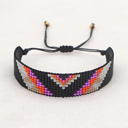 Buchstabe V Muster Miyuki Rocailles Armbänder für Frauen, verstellbare Nylonschnur geflochtenen Perlen Armbänder