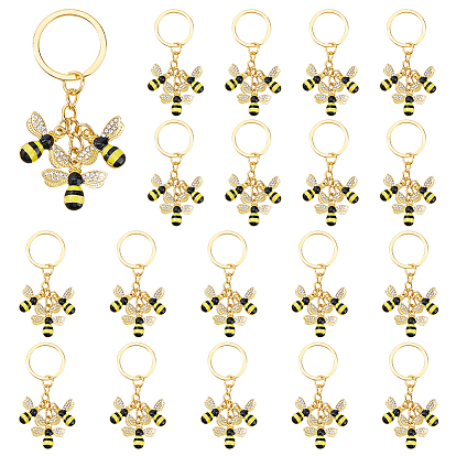 20шт. брелки из эмалевого сплава, с железными кольцами, Пчелы, золотые