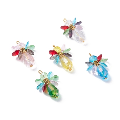 Teardrop Glass Pendants, with Tibetan Style Alloy Daisy Spacer Beads and Eco-Friendly Copper Wire