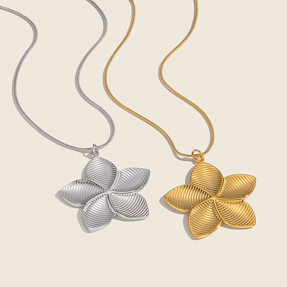 Европейский стиль 304 ожерелья с подвеской в виде полосатого цветка из нержавеющей стали для женщин