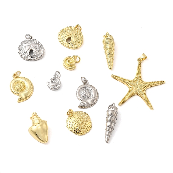 Латунные подвески, шарм песчаного доллара, форма ракушки/морской звезды/ракушки, долговечный, без свинца и без кадмия, стойки покрытие, с целью перехода в кольце