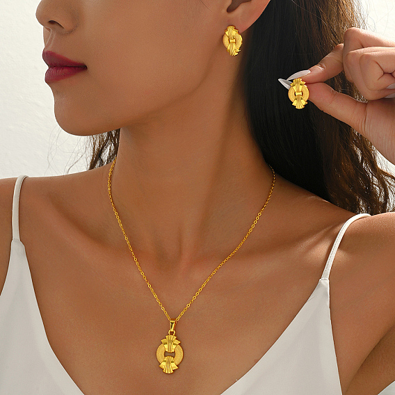 Комплект из латунного кольца с подвеской и серег-гвоздиков для женщин