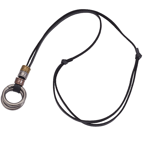 Collier ras du cou ajustable en cuir PU noir avec pendentif double anneau en alliage