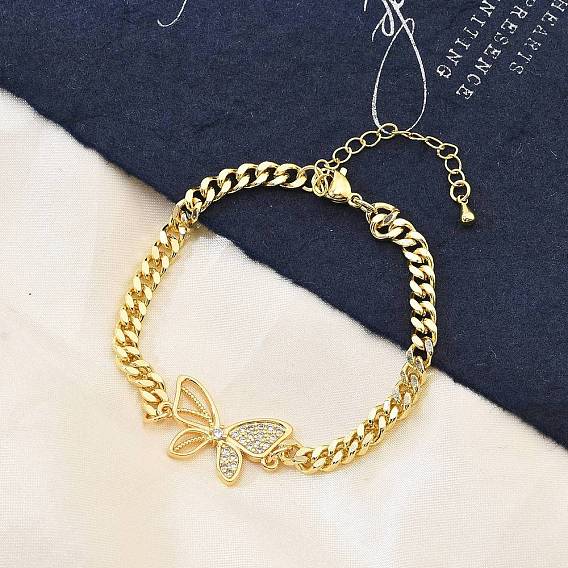 Латунные браслеты с микропаве из чистого кубического циркония, цепи панциря ювелирные изделия для женщин, бабочка
