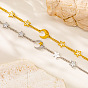 304 Stainless Steel Micro Pave Clear Cubic Zirconia Moon & Star Link Bracelets for Women