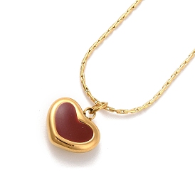 304 Stainless Steel Necklaces, Enamel Heart Pendant Necklaces