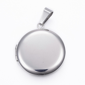 Tarnish Resistant 304 Stainless Steel Locket Pendants, Photo Frame Charms for Necklaces, Flat Round