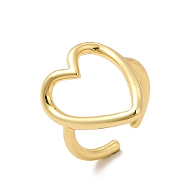 Rack Plating Brass Heart Open Cuff Rings, Hollow Rings for Women, Long-Lasting Plated, Cadmium Free & Lead Free
