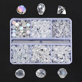 6 Style Electroplate Glass Beads Strands, AB Color Plated, Faceted, Mixed Shapes