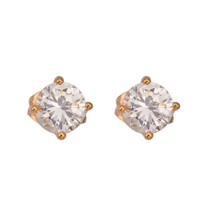 Real 18K Gold Plated Adorable Design Brass Cubic Zirconia Stud Earrings, 5x5mm