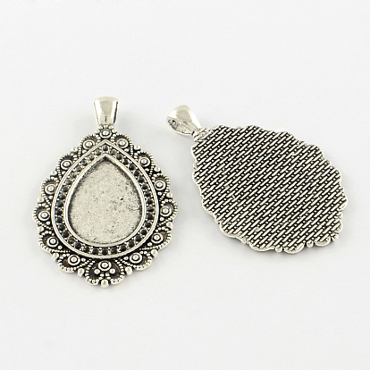 Teardrop Tibetan Style Alloy Big Pendant Rhinestone & Cabochon Settings, Lead Free, Tray: 18x25mm, 54.5x35x2mm, Hole: 6x4mm, about 100pcs/1000g, Fit for 1.5mm rhinestone