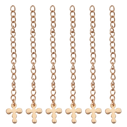304 Stainless Steel Chain Extender, Curb Chain, with Charms, Cross