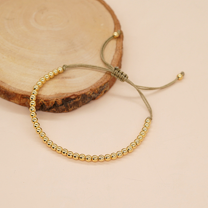 Pulseras ajustables de latón con cuentas redondas trenzadas para mujer