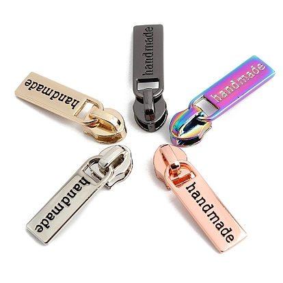 Alloy Zipper Head with Rectangle with Word Handmade Charms, Zipper Pull Replacement, Zipper Sliders for Purses Luggage Bags Suitcases
