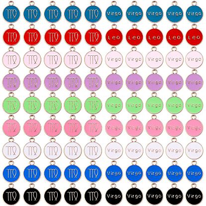 90 piezas 9 colores colgantes de aleación de esmalte, sin plomo y cadmio, redondo y plano con la constelación, la luz de oro